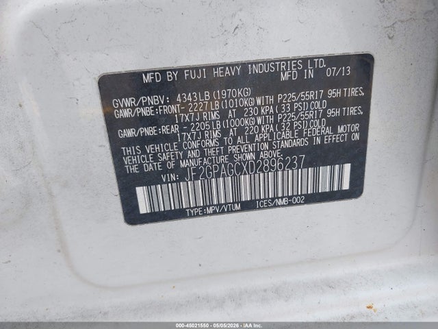 Aukcja sprzedaży 2013 Subaru Xv Crosstrek 2.0i Limited, vin: JF2GPAGCXD2896237, numer aukcji: 45021550