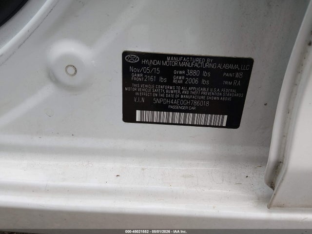 Aukcja sprzedaży 2016 Hyundai Elantra Se, vin: 5NPDH4AE0GH786018, numer aukcji: 45021552