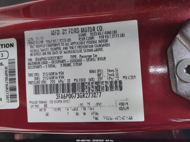 Продаж на аукціоні авто 2016 Ford Fusion S, vin: 3FA6P0G73GR273877, номер лоту: 45021563