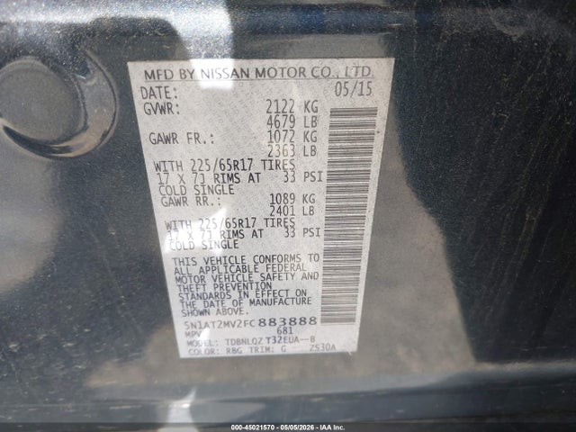 Продажа на аукционе авто 2015 Nissan Rogue Sv, vin: 5N1AT2MV2FC883888, номер лота: 45021570