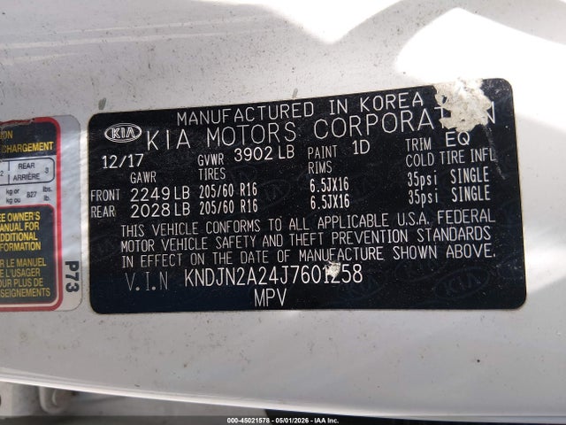 2018 Kia Soul მანქანა იყიდება აუქციონზე, vin: KNDJN2A24J7601258, აუქციონის ნომერი: 45021578