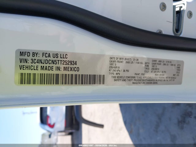 45021597 :رقم المزاد ، 3C4NJDCN5TT252934 vin ، 2026 Jeep Compass Limited Altitude مزاد بيع