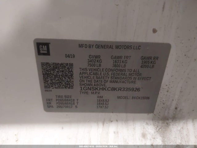 45021616 :رقم المزاد ، 1GNSKHKC8KR335926 vin ، 2019 Chevrolet Suburban Lt مزاد بيع