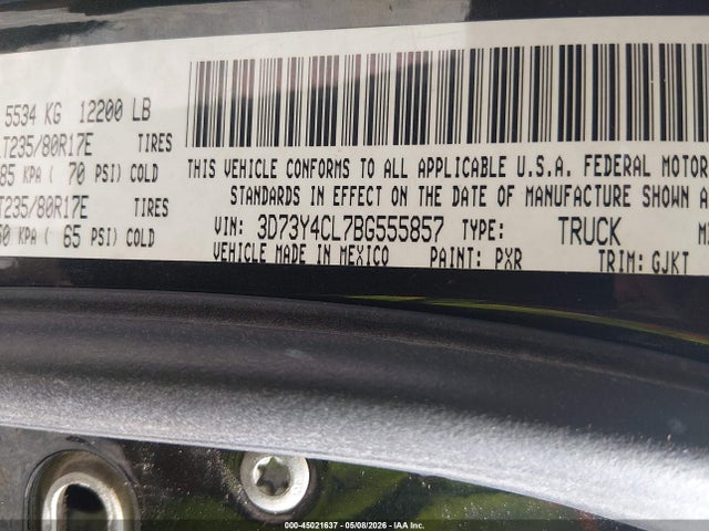 Продажа на аукционе авто 2011 Ram Ram 3500 Laramie, vin: 3D73Y4CL7BG555857, номер лота: 45021637