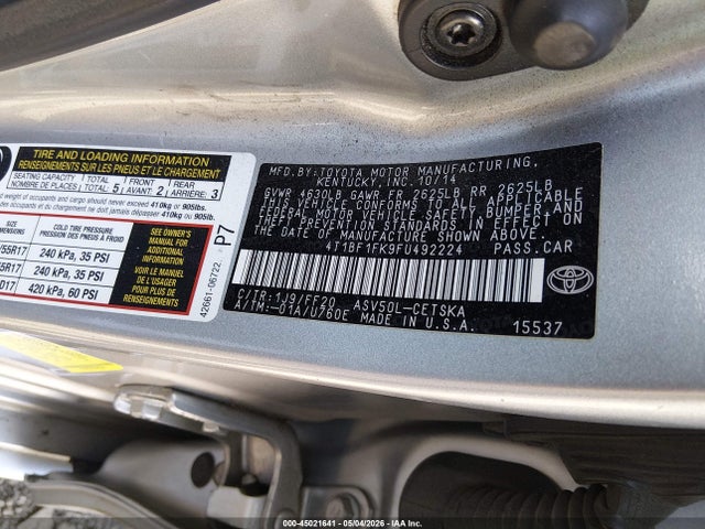 Auction sale of the 2015 Toyota Camry Se, vin: 4T1BF1FK9FU492224, lot number: 45021641
