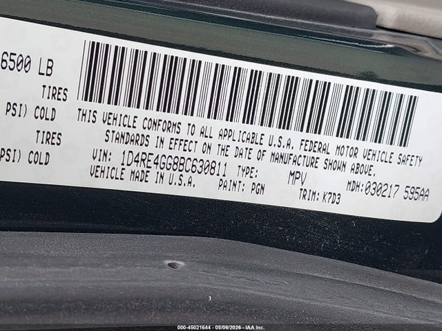 2011 Dodge Durango Crew მანქანა იყიდება აუქციონზე, vin: 1D4RE4GG8BC630811, აუქციონის ნომერი: 45021644