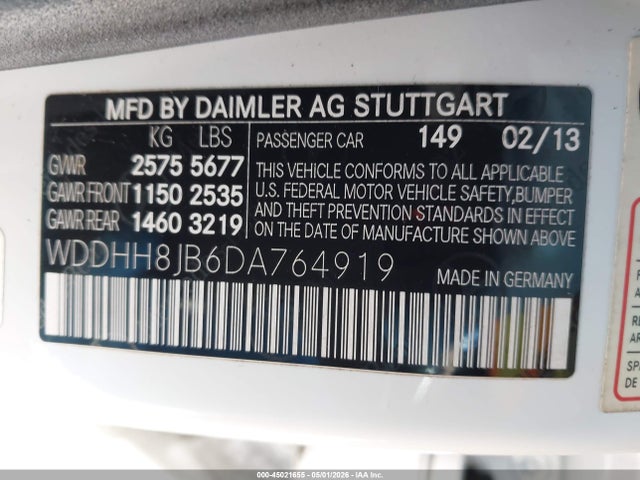 45021655 :رقم المزاد ، WDDHH8JB6DA764919 vin ، 2013 Mercedes-benz E 350 4matic مزاد بيع