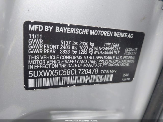 45021660 :رقم المزاد ، 5UXWX5C58CL720478 vin ، 2012 Bmw X3 Xdrive28i مزاد بيع
