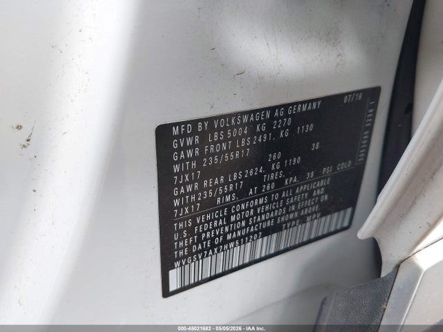 Продаж на аукціоні авто 2017 Volkswagen Tiguan 2.0t Wolfsburg Edition, vin: WVGSV7AX7HW511207, номер лоту: 45021682