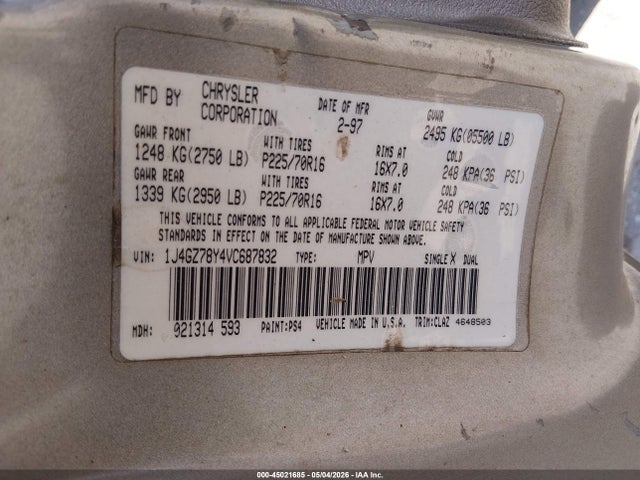 Продажа на аукционе авто 1997 Jeep Grand Cherokee Limited, vin: 1J4GZ78Y4VC687832, номер лота: 45021685