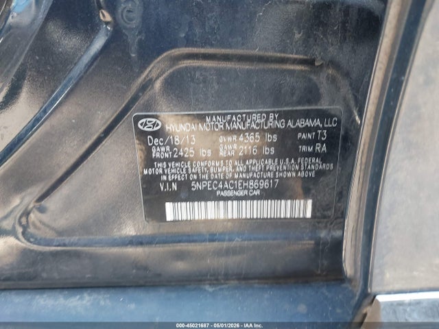 Aukcja sprzedaży 2014 Hyundai Sonata Limited, vin: 5NPEC4AC1EH869617, numer aukcji: 45021687