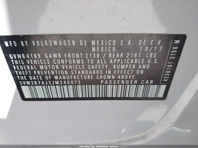 Продаж на аукціоні авто 2018 Volkswagen Jetta 1.4t S, vin: 3VW2B7AJ2JM245073, номер лоту: 45021704