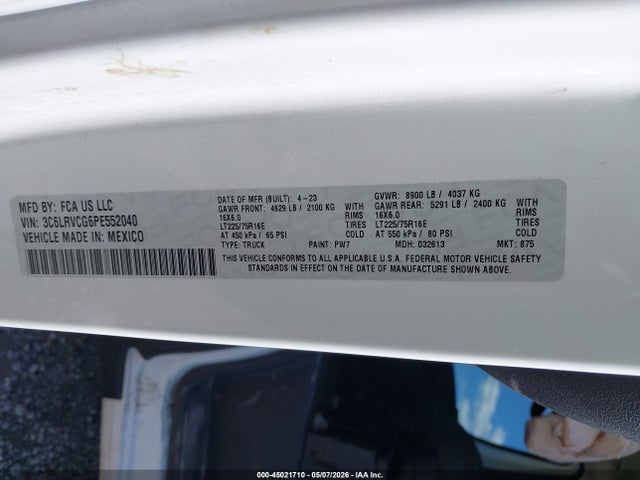 45021710 :رقم المزاد ، 3C6LRVCG6PE552040 vin ، 2023 Ram Promaster 2500 High Roof 136 Wb مزاد بيع