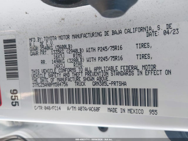 Aukcja sprzedaży 2023 Toyota Tacoma Sr5 V6, vin: 3TMCZ5AN0PM584756, numer aukcji: 45021711