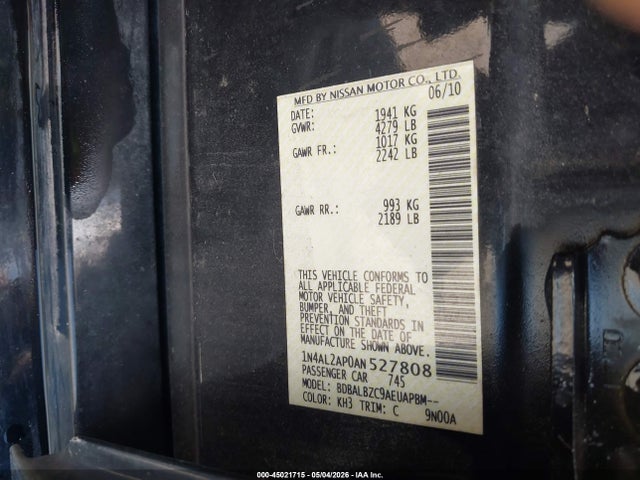 45021715 :رقم المزاد ، 1N4AL2AP0AN527808 vin ، 2010 Nissan Altima 2.5 S مزاد بيع