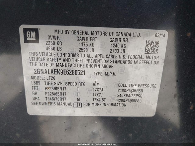 Chevrolet EQUINOX LS 2014 2GNALAEK9E6280521 Image 9