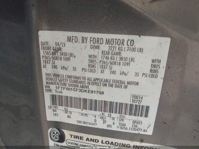 Aukcja sprzedaży 2013 Ford F-150 Xlt, vin: 1FTFW1CF3DKE81709, numer aukcji: 45021723