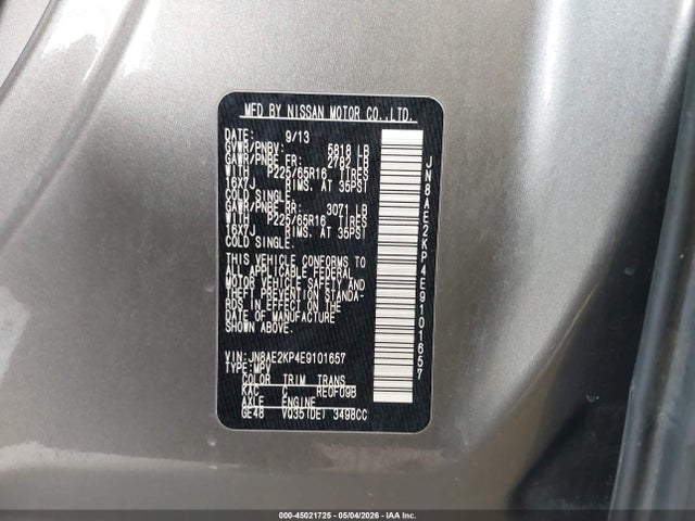 Nissan Quest Sv 2014 JN8AE2KP4E9101657 Image 9