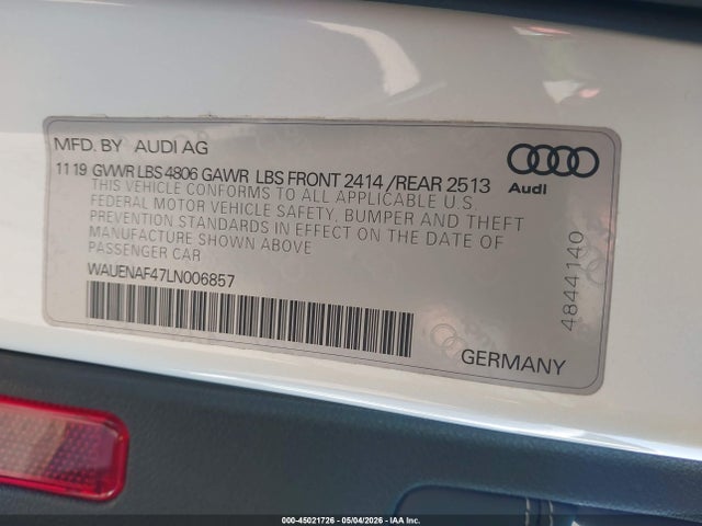 2020 Audi A4 Premium Plus 45 Tfsi Quattro S Tronic მანქანა იყიდება აუქციონზე, vin: WAUENAF47LN006857, აუქციონის ნომერი: 45021726