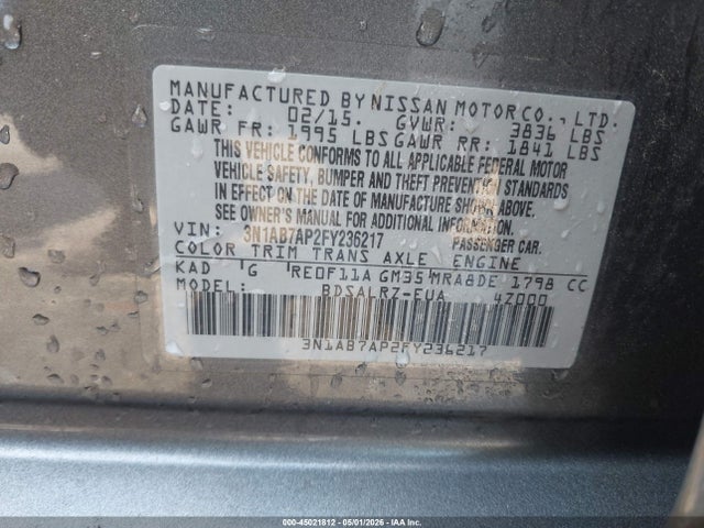 Продаж на аукціоні авто 2015 Nissan Sentra Sr, vin: 3N1AB7AP2FY236217, номер лоту: 45021812