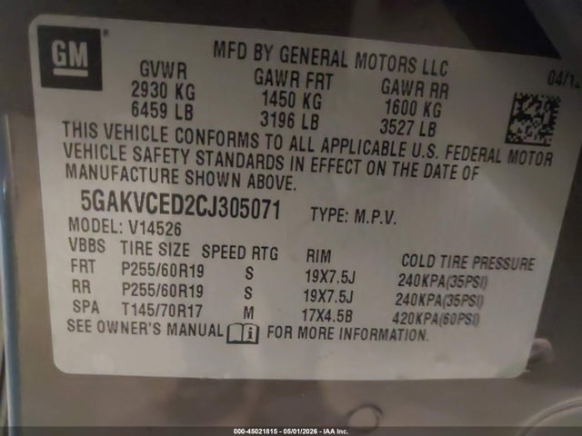 Продаж на аукціоні авто 2012 Buick Enclave Leather, vin: 5GAKVCED2CJ305071, номер лоту: 45021815