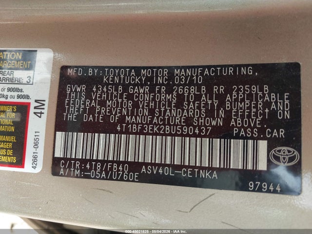 2011 Toyota Camry Le მანქანა იყიდება აუქციონზე, vin: 4T1BF3EK2BU590437, აუქციონის ნომერი: 45021825