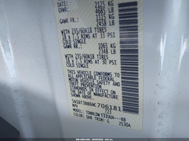Продаж на аукціоні авто 2022 Nissan Rogue Sv Intelligent Awd, vin: 5N1BT3BB6NC706181, номер лоту: 45021845
