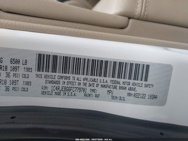 45021858 :رقم المزاد ، 1C4RJEBG6FC779701 vin ، 2015 Jeep Grand Cherokee Limited مزاد بيع
