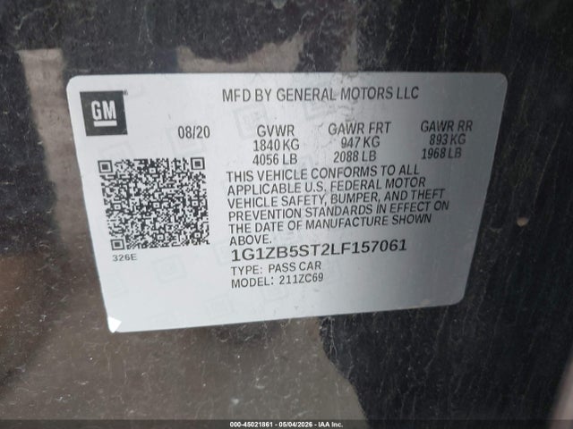 Продажа на аукционе авто 2020 Chevrolet Malibu Fwd Ls, vin: 1G1ZB5ST2LF157061, номер лота: 45021861
