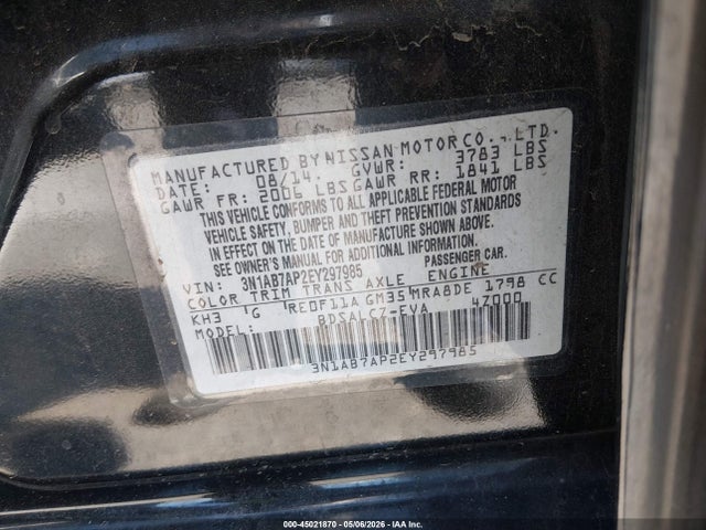 45021870 :رقم المزاد ، 3N1AB7AP2EY297985 vin ، 2014 Nissan Sentra S مزاد بيع