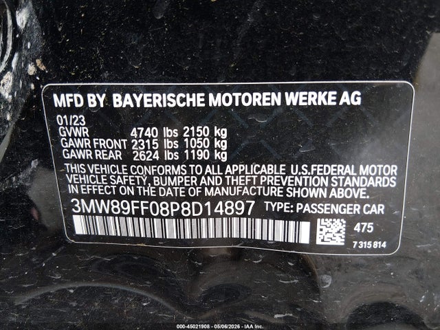 2023 Bmw 330i Xdrive მანქანა იყიდება აუქციონზე, vin: 3MW89FF08P8D14897, აუქციონის ნომერი: 45021908