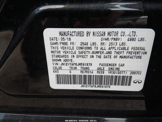 Продажа на аукционе авто 2018 Infiniti Q50 3.0t Luxe, vin: JN1EV7AP8JM591879, номер лота: 45021915