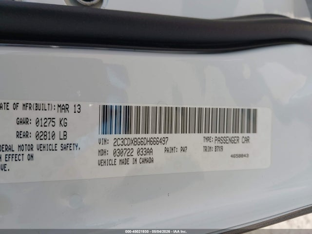 45021930 :رقم المزاد ، 2C3CDXBG6DH666497 vin ، 2013 Dodge Charger Se مزاد بيع