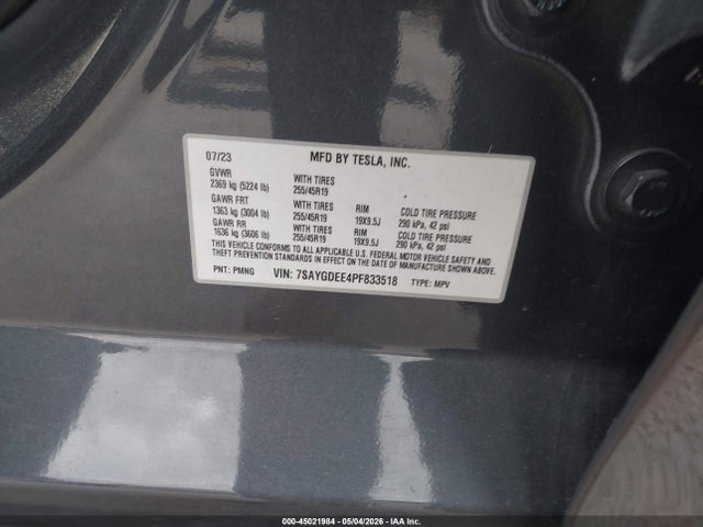 Aukcja sprzedaży 2023 Tesla Model Y Awd/long Range Dual Motor All-wheel Drive, vin: 7SAYGDEE4PF833518, numer aukcji: 45021984