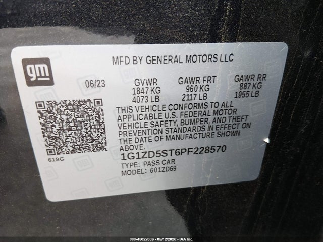 Aukcja sprzedaży 2023 Chevrolet Malibu Fwd 1lt, vin: 1G1ZD5ST6PF228570, numer aukcji: 45022006