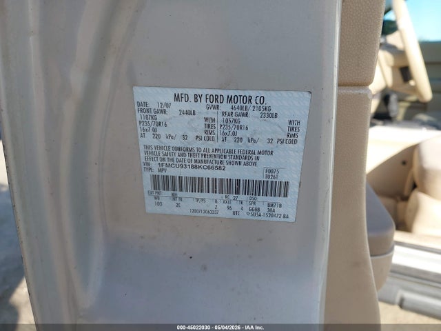 2008 Ford Escape Xlt მანქანა იყიდება აუქციონზე, vin: 1FMCU93188KC66582, აუქციონის ნომერი: 45022030