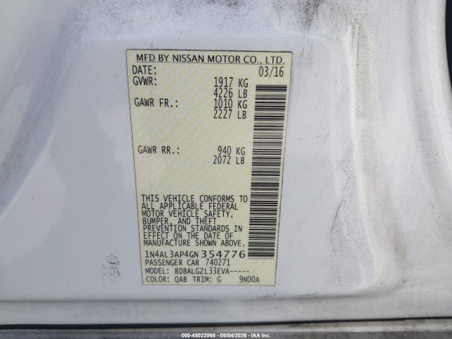 1N4AL3AP4GN354776 Nissan Altima 2.5 S