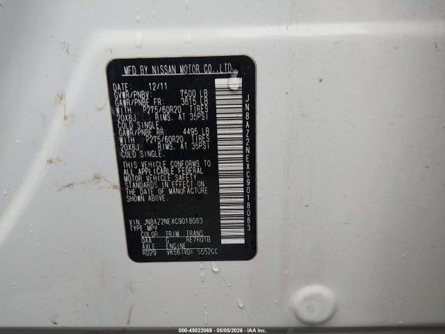 Aukcja sprzedaży 2012 Infiniti Qx56, vin: JN8AZ2NEXC9018083, numer aukcji: 45022069