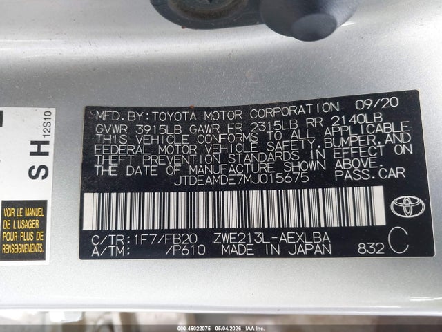 Toyota Corolla Hybrid Le 2021 JTDEAMDE7MJ015675 Image 9