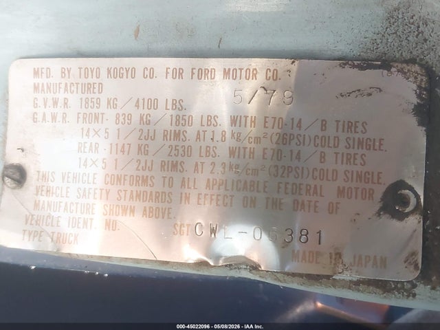 45022096 :رقم المزاد ، SGTCWL06381 vin ، 1979 Ford Truck مزاد بيع