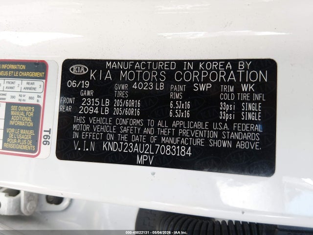 KNDJ23AU2L7083184 KIA SOUL LX