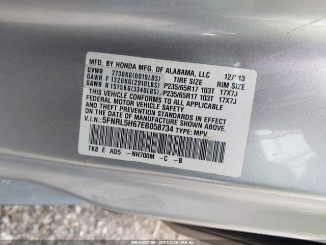 45022156 :رقم المزاد ، 5FNRL5H67EB058734 vin ، 2014 Honda Odyssey Ex-l مزاد بيع