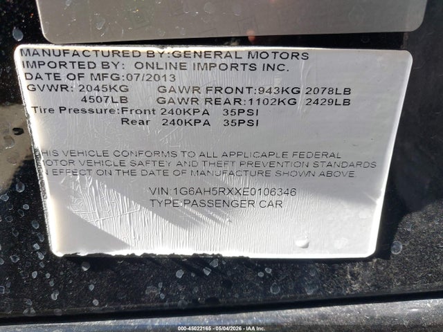 2014 Cadillac Ats Luxury მანქანა იყიდება აუქციონზე, vin: 1G6AH5RXXE0106346, აუქციონის ნომერი: 45022165