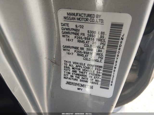 Продаж на аукціоні авто 2003 Nissan Pathfinder Se, vin: JN8DR09Y63W813266, номер лоту: 45022167