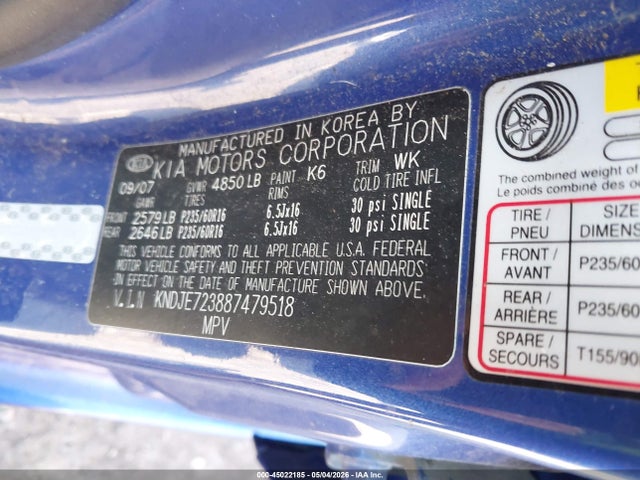 Aukcja sprzedaży 2008 Kia Sportage Lx V6, vin: KNDJE723887479518, numer aukcji: 45022185