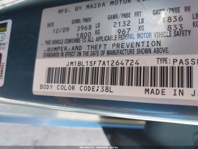 45022187 :رقم المزاد ، JM1BL1SF7A1264724 vin ، 2010 Mazda Mazda3 I Touring مزاد بيع