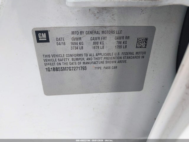 Продаж на аукціоні авто 2016 Chevrolet Cruze Ls Manual, vin: 1G1BB5SM7G7271793, номер лоту: 45022194
