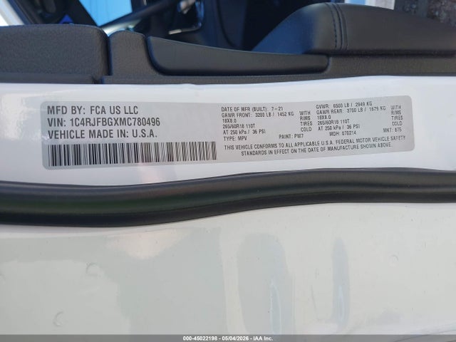 45022198 :رقم المزاد ، 1C4RJFBGXMC780496 vin ، 2021 Jeep Grand Cherokee Limited 4x4 مزاد بيع