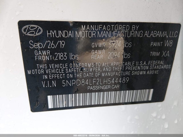 Aukcja sprzedaży 2020 Hyundai Elantra Sel, vin: 5NPD84LF2LH544489, numer aukcji: 45022216