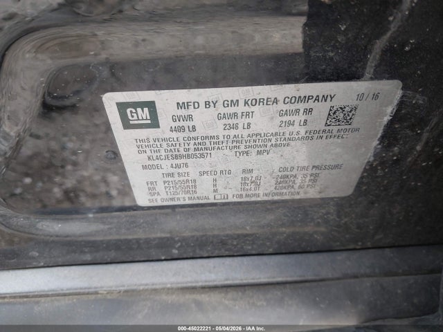 Aukcja sprzedaży 2017 Buick Encore Preferred, vin: KL4CJESB9HB053571, numer aukcji: 45022221